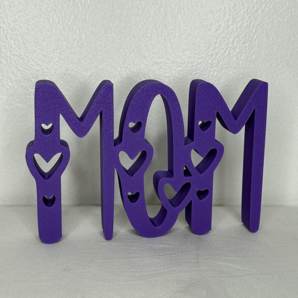 Purple MOM Tabletop Sign Heart Cutouts Mother's Day Gift Decor Shelf Plaque